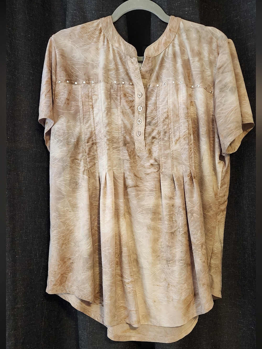 Sienna Grace Blouse • Women’s 2X • Tan Textured Embellished Top • Boho Western